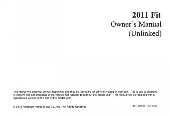 2011 Honda Fit Owner’s Manual Image