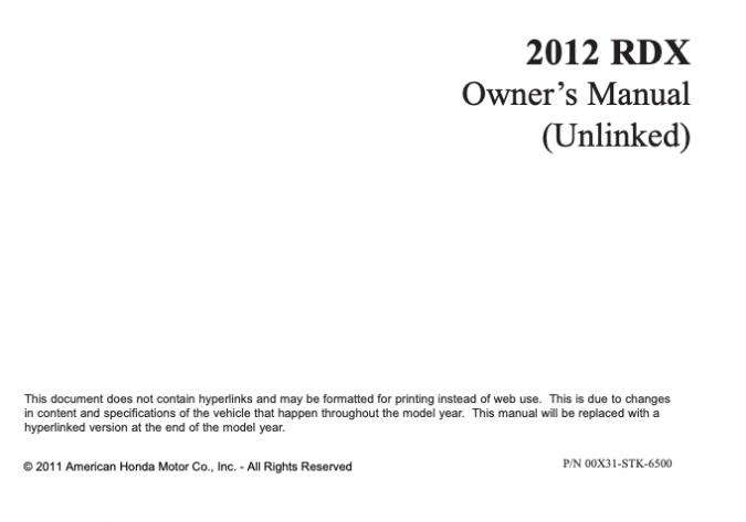 2012 Acura RDX Owner’s Manual Image