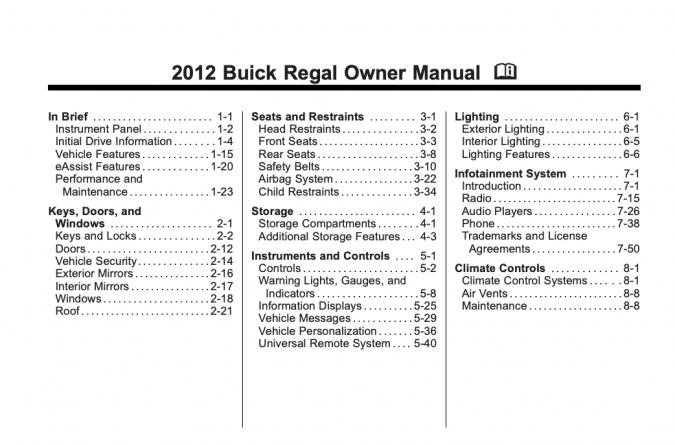 2012 Buick Regal Owner’s Manual Image