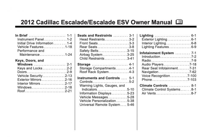 2012 Cadillac Escalade (incl. ESV) Owner’s Manual Image