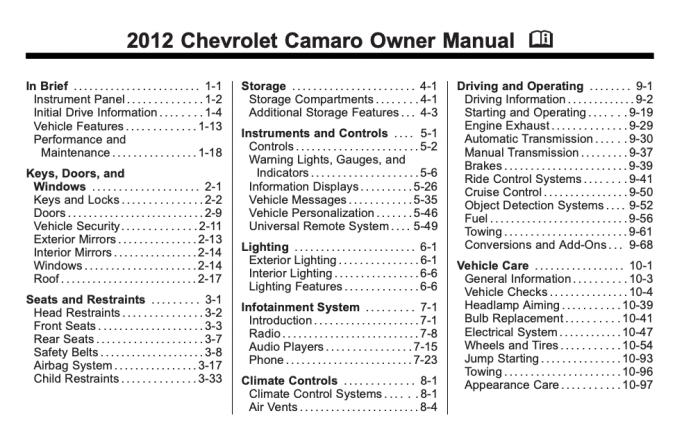 2012 Chevrolet Camaro Owner’s Manual Image