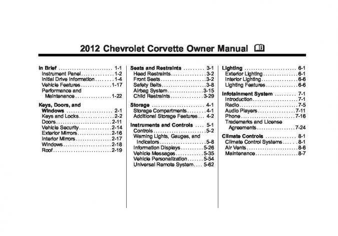 2012 Chevrolet Corvette Owner’s Manual Image