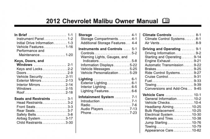 2012 Chevrolet Malibu Owner’s Manual Image