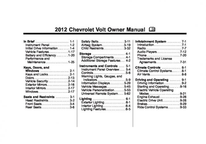 2012 Chevrolet Volt Owner’s Manual Image