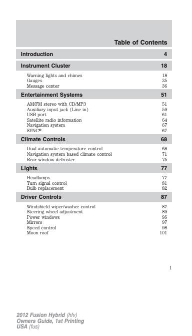 2012 Ford Fusion Hybrid Owner’s Manual Image
