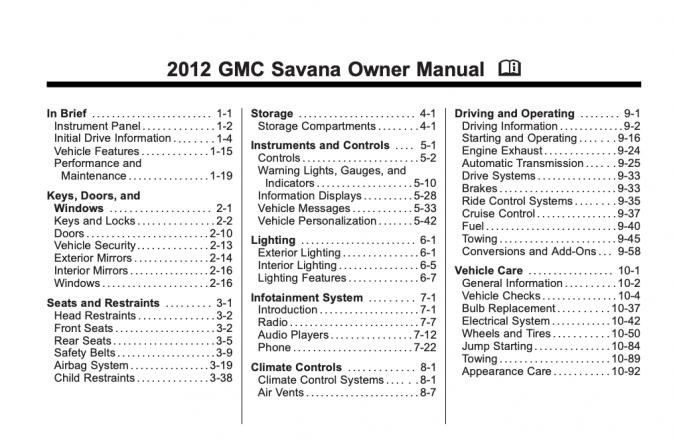 2012 GMC Savana Owner’s Manual Image