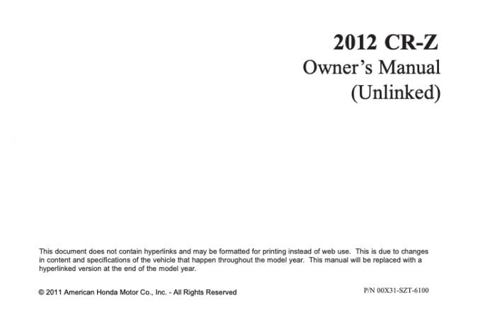 2012 Honda CR-Z Owner’s Manual Image
