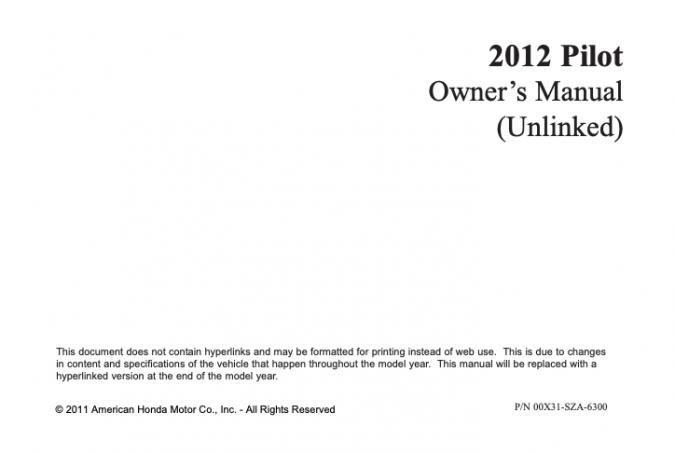 2012 Honda Pilot Owner’s Manual Image