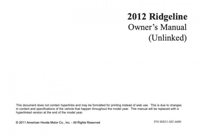 2012 Honda Ridgeline Owner’s Manual Image