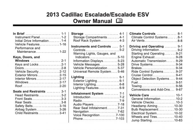 2013 Cadillac Escalade (incl. ESV) Owner’s Manual Image