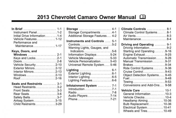 2013 Chevrolet Camaro Owner’s Manual Image