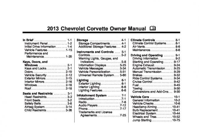 2013 Chevrolet Corvette Owner’s Manual Image