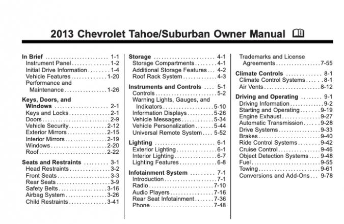 2013 Chevrolet Tahoe Suburban Owners Manual User Guide