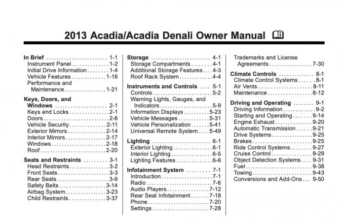 2013 GMC Acadia (incl. Denali) Owner’s Manual Image
