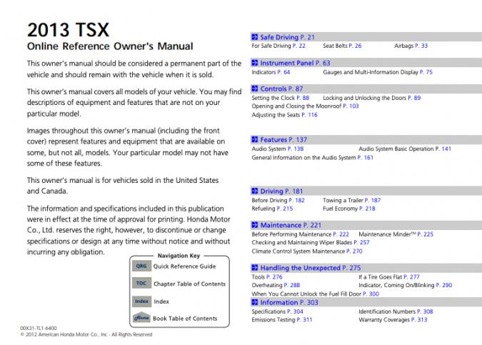 2013 Acura TSX Owner’s Manual Image