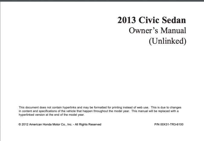 2013 Honda Civic CNG Owner’s Manual Image