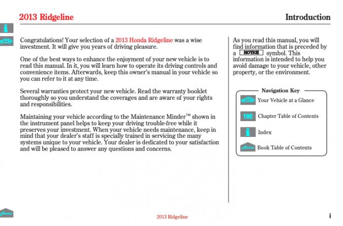2013 Honda Ridgeline Owner’s Manual Image