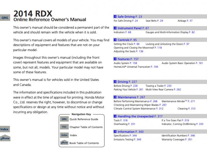 2014 Acura RDX Owner’s Manual Image