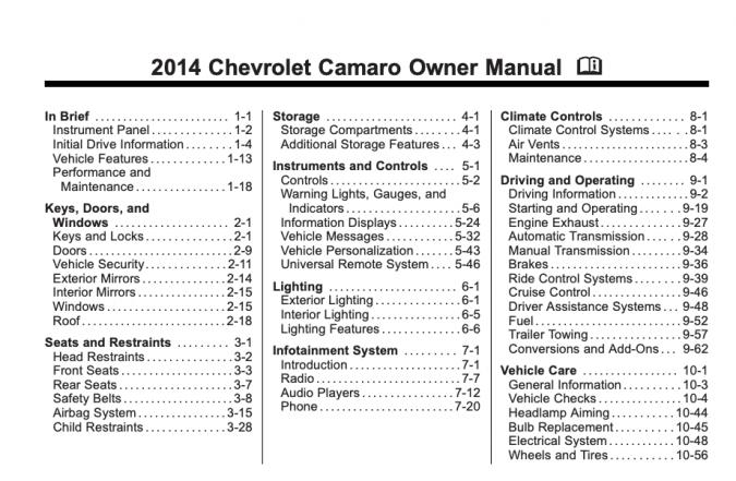 2014 Chevrolet Camaro Owner’s Manual Image