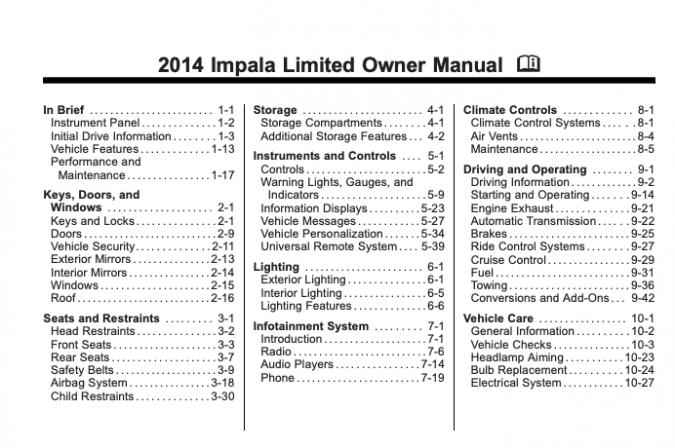 2014 Chevrolet Impala Owner’s Manual Image