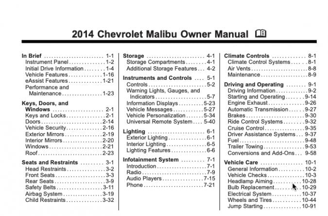2014 Chevrolet Malibu Owner’s Manual Image