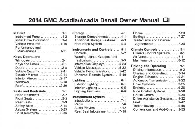 2014 GMC Acadia (incl. Denali) Owner’s Manual Image