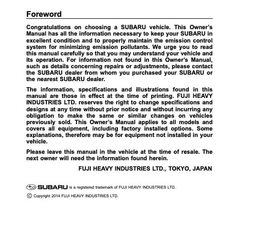 2015 Subaru Forester Owner’s Manual Image
