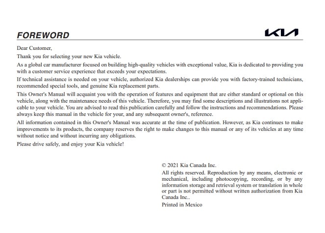 2022 Kia Rio Owner’s Manual Image