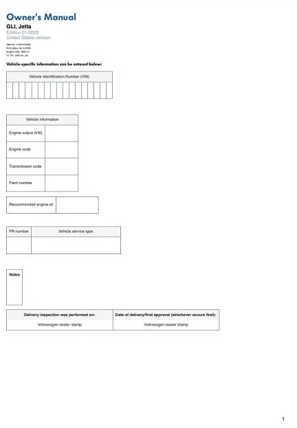 2022 Volkswagen Jetta Owner’s Manual Image