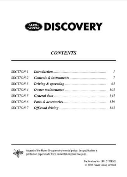 1989 Land Rover Discovery Owner’s Manual Image
