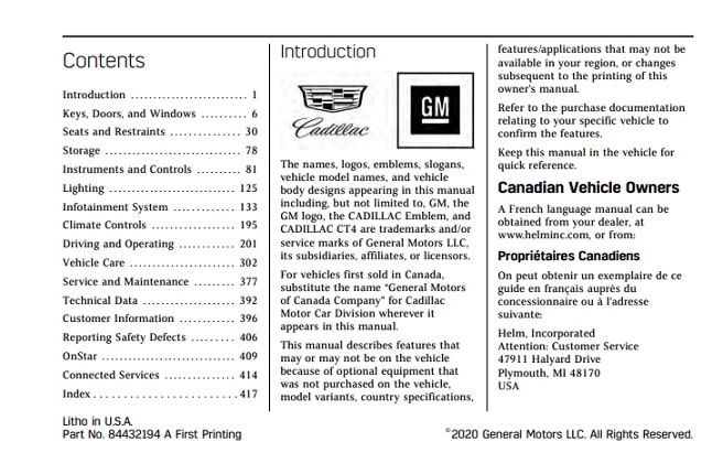 2021 Cadillac CT4 Owner’s Manual Image
