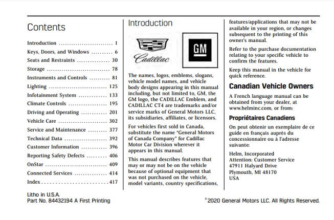 2022 Cadillac CT4 Owner’s Manual Image