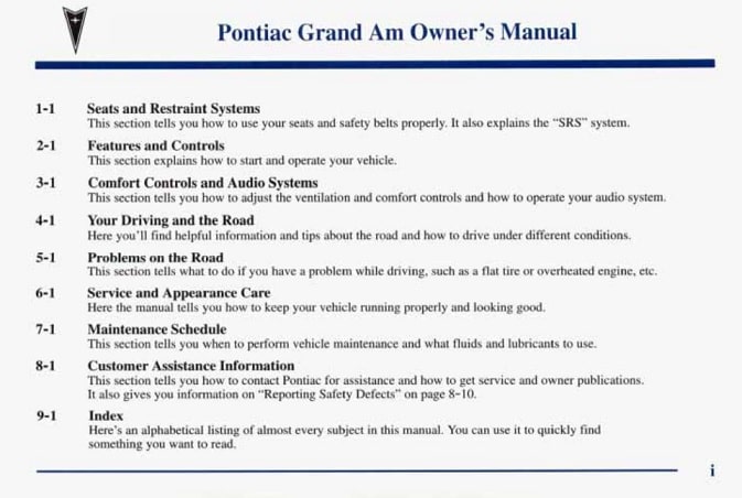 1992 Pontiac Grand Am Owner’s Manual Image