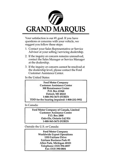 1994 Mercury Grand Marquis Owner’s Manual Image