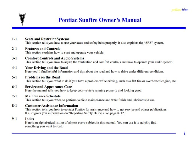 1995 Pontiac Sunfire Owner’s Manual Image