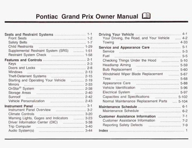 1997 Pontiac Grand Prix Owner’s Manual Image
