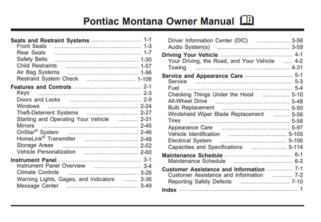 1997 Pontiac Montana Owner’s Manual Image