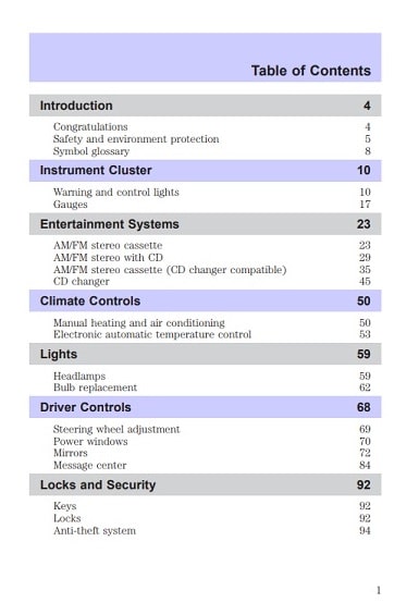 1998 Mercury Grand Marquis Owner’s Manual Image