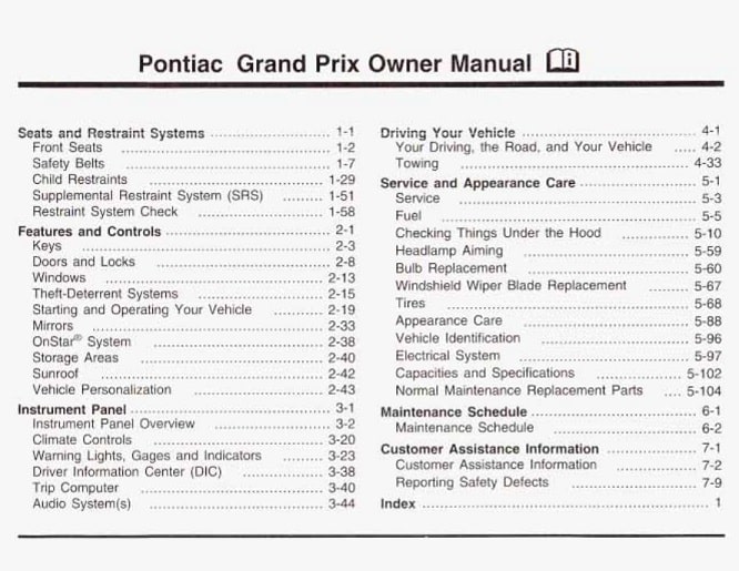 1998 Pontiac Grand Prix Owner’s Manual Image