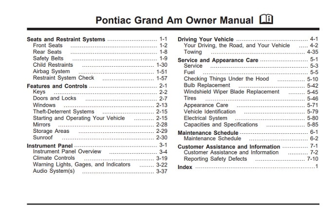 1999 Pontiac Grand Am Owner’s Manual Image
