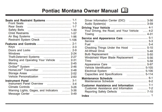 2000 Pontiac Montana Owner’s Manual Image