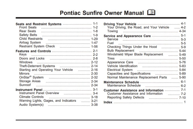 2000 Pontiac Sunfire Owner’s Manual Image
