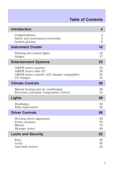 2001 Mercury Grand Marquis Owner’s Manual Image