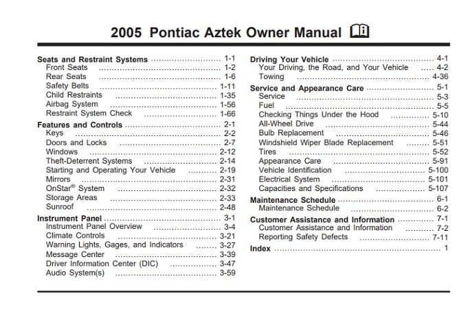 2001 Pontiac Aztek Owner’s Manual Image