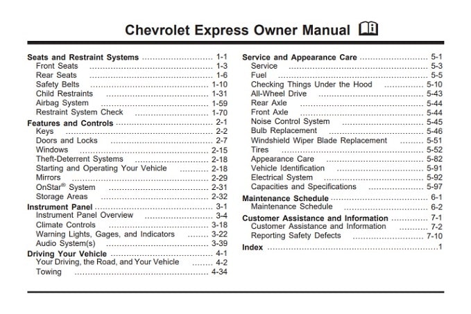 2003 Chevrolet Express Owner’s Manual Image