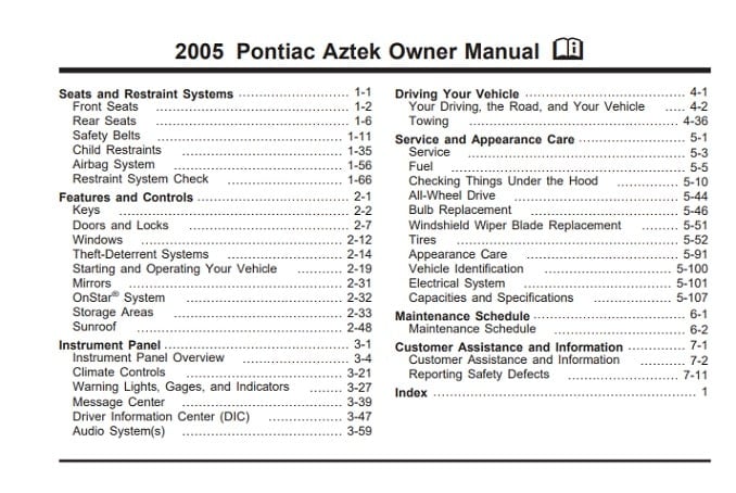 2003 Pontiac Aztek Owner’s Manual Image