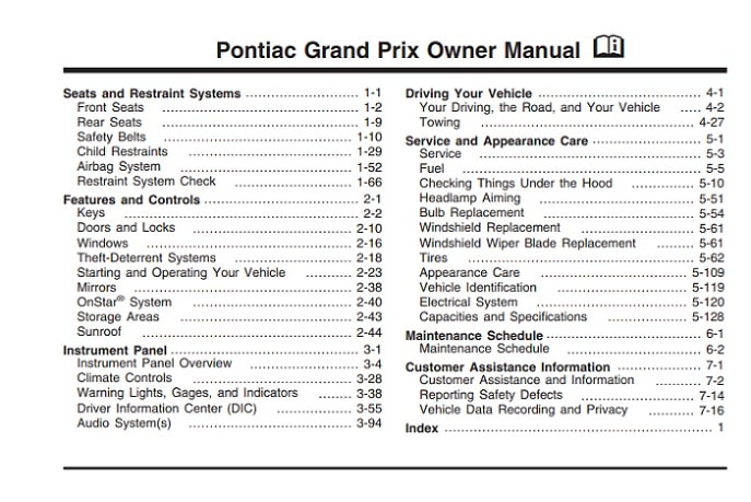 2004 Pontiac Grand Prix Owner’s Manual Image