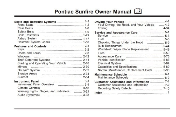2004 Pontiac Sunfire Owner’s Manual Image