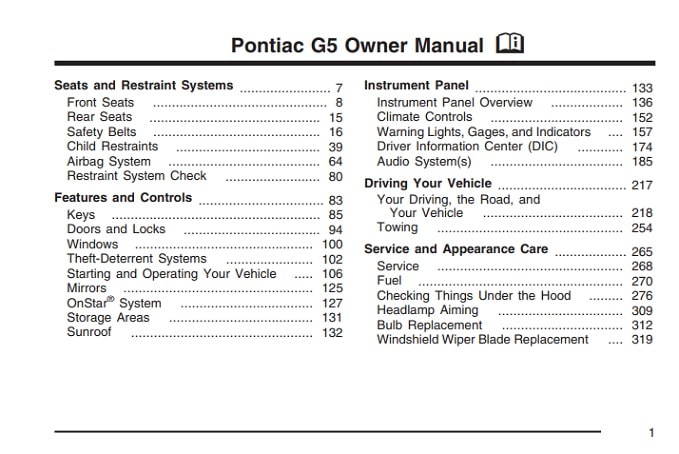 2005 Pontiac G5 (Pursuit) Owner’s Manual Image