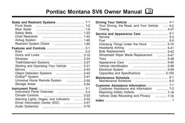 2005 Pontiac Montana Owner’s Manual Image